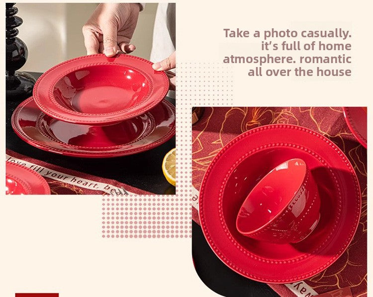 Newlywed Wedding Engagement Gift for Newlyweds Household Tableware Set Housewarming New Home French Relief Bowl Plate Gift Box