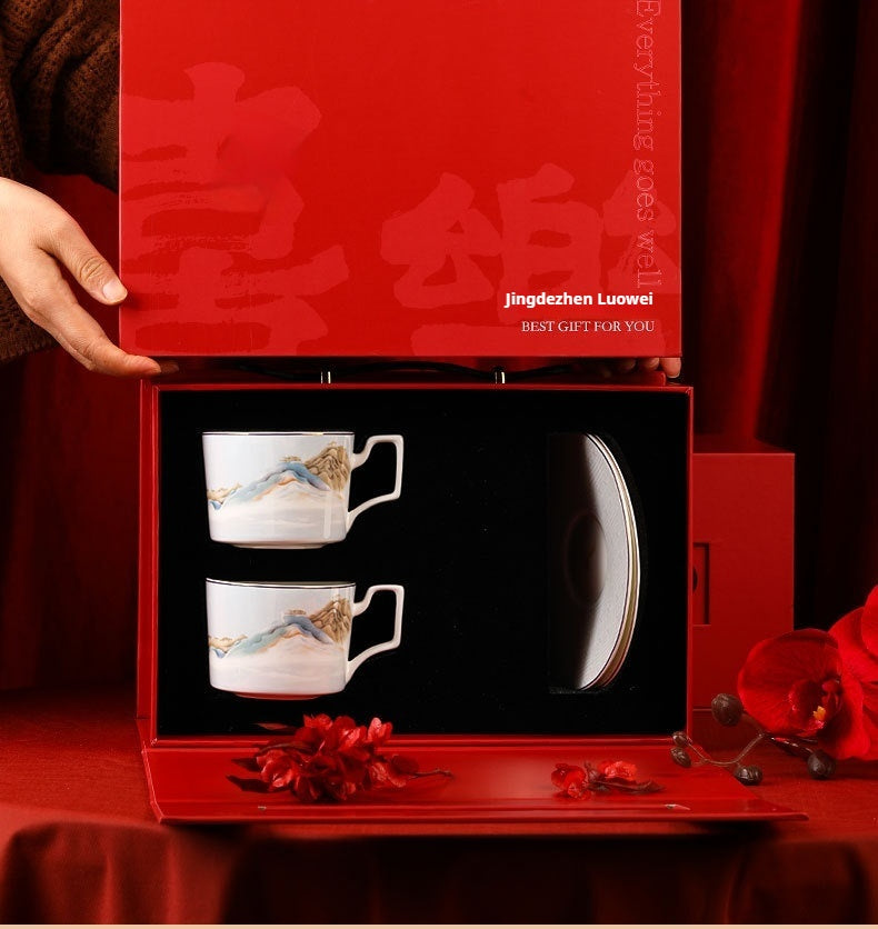 Jingdezhen Ceramic Coffee Cup Set Customized Afternoon Tea Gift High-Value Dragon Boat Festival Gift Wedding Favor