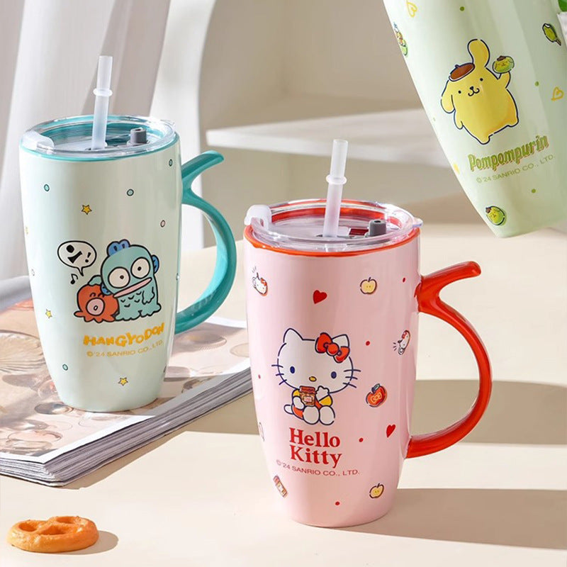 Ceramic Mug Couple Ceramic Cup Large Capacity Straw Cup Office High-Value Home Water Cup Girl's Gift