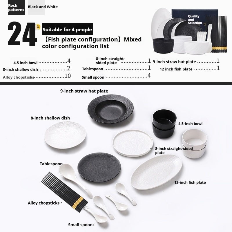 Underglaze Color Tableware Set Source Factory Custom 2024 New High-end Bowl Set Light Luxury Bowl and Plate Set for Home Use