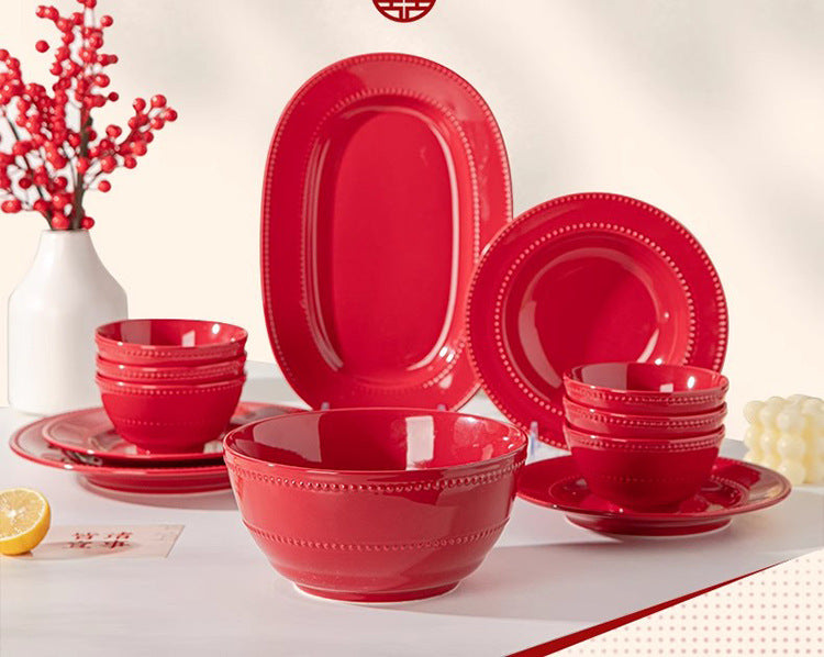 Newlywed Wedding Engagement Gift for Newlyweds Household Tableware Set Housewarming New Home French Relief Bowl Plate Gift Box