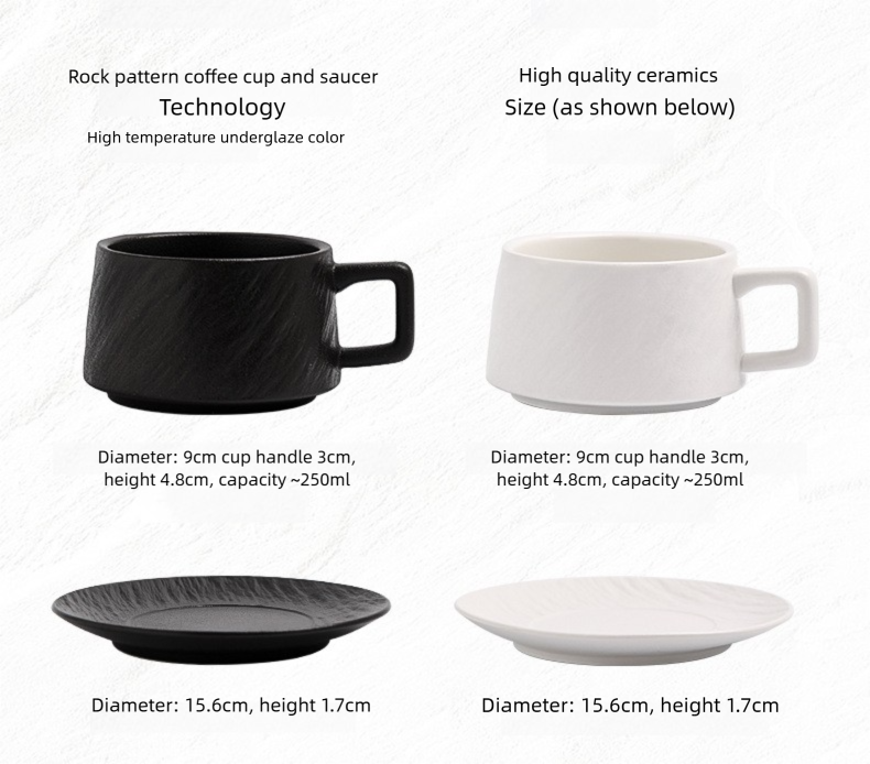 Nordic Black and White Ceramic Cup with Saucer Afternoon Tea Coffee Cup Latte Frosted Retro Stone Pattern Ceramic Cup Simple Tea Cup