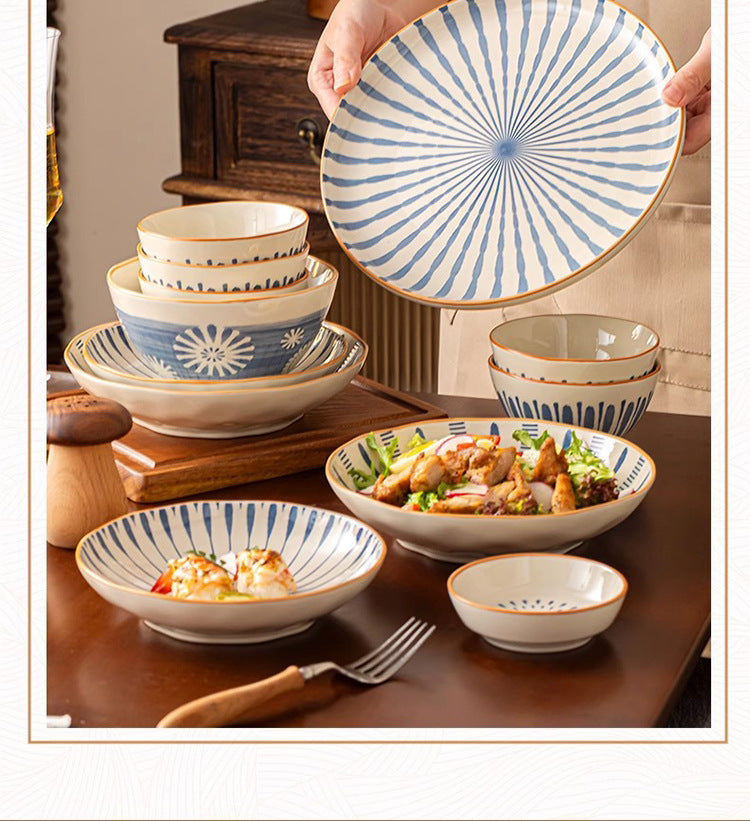 Minimalist Underglaze Ceramic Tableware Bowl and Plate Set Household Especially Beautiful Rice Bowl Deep Soup Plate Wholesale