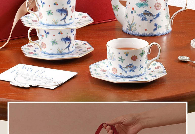 Jingdezhen Ceramic Custom Cup Saucer Teapot Teacup Afternoon Tea Set Housewarming Gift Coffee Cup Set Gift Box
