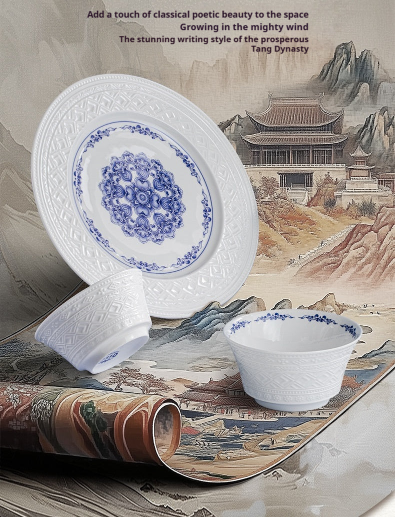 Dunhuang Cultural and Creative Jingdezhen Bone China Tableware Gift Set Custom Underglaze Color Bowl and Plate Set for Home Housewarming Gift