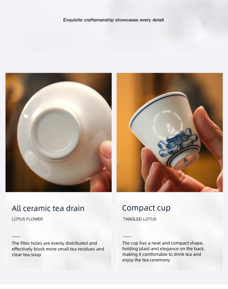Jingdezhen Blue and White Tea Cup Set for Home Use, New Chinese Style Kung Fu Tea Set, Gongdao Cup, Tea Cup, Lid Bowl, Housewarming Gift