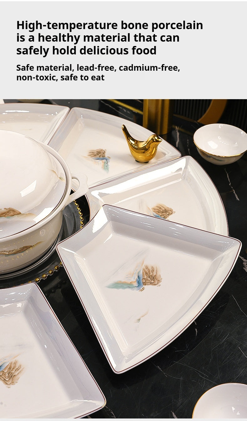 Jingdezhen Ceramic Custom New Year Reunion Platter Set Bowl Household Bowlware Tableware Set New Year's Eve Dinner Bowl Plate