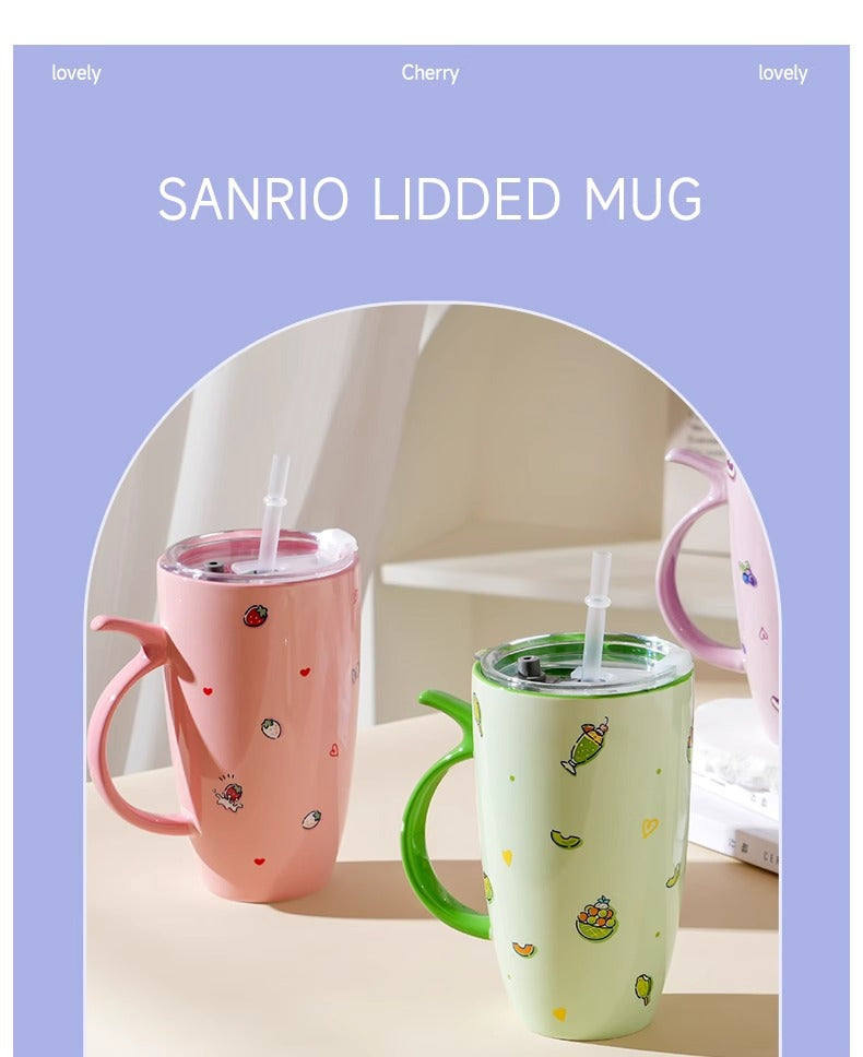 Ceramic Mug Couple Ceramic Cup Large Capacity Straw Cup Office High-Value Home Water Cup Girl's Gift