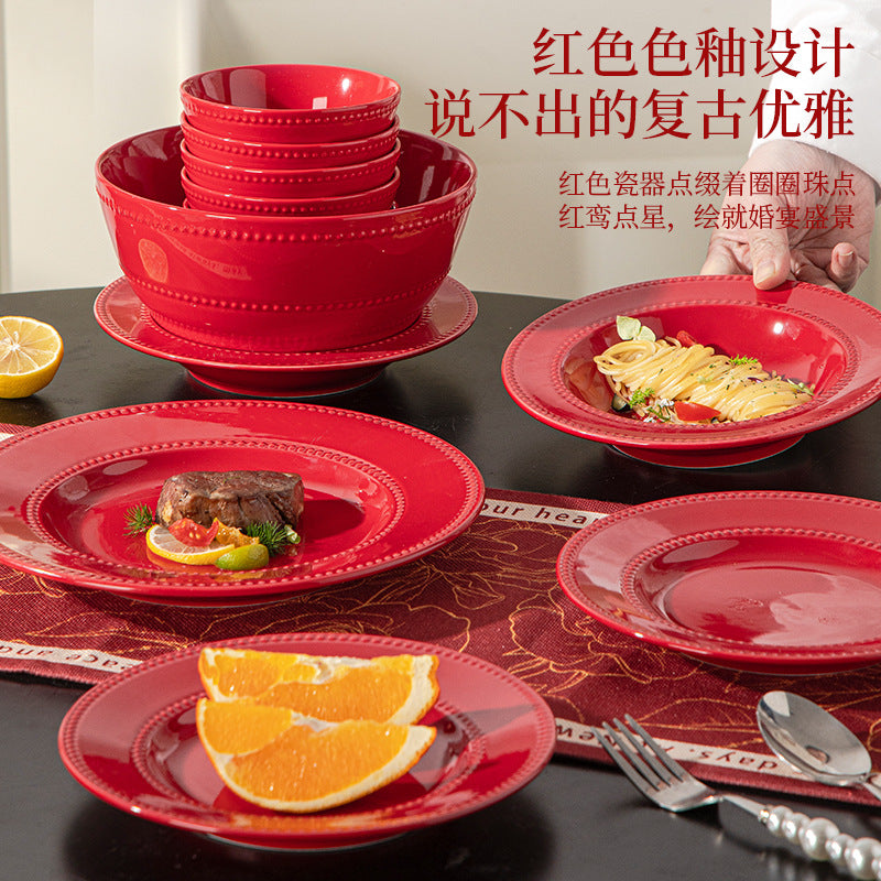 Newlywed Wedding Engagement Gift for Newlyweds Household Tableware Set Housewarming New Home French Relief Bowl Plate Gift Box
