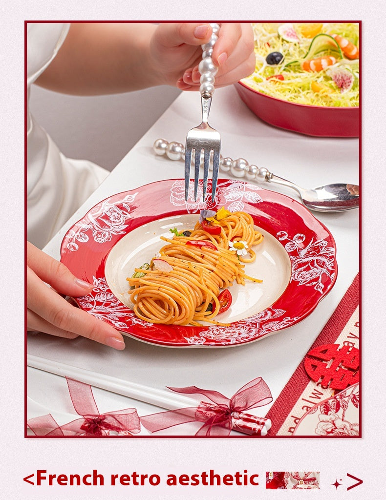 High-end Bowl and Plate Tableware Ceramic Wedding Gift for Bride Red Bowl Plate Chopstick Set Housewarming New Home Wedding Gift Box