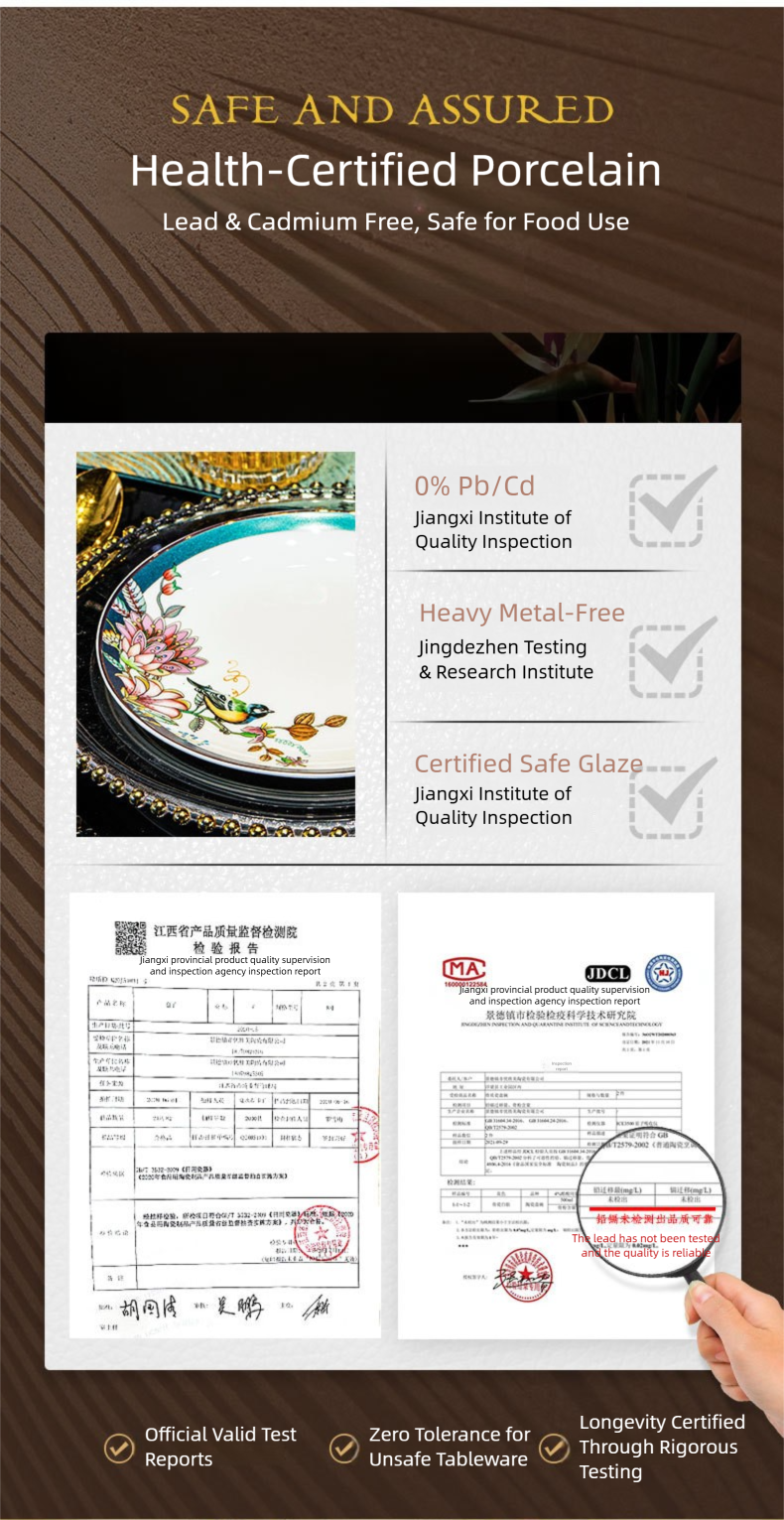 Jingdezhen Bone China Tableware Set Custom Chinese Style Flower and Bird Bowl and Plate Set High Aesthetic Housewarming Gift Set