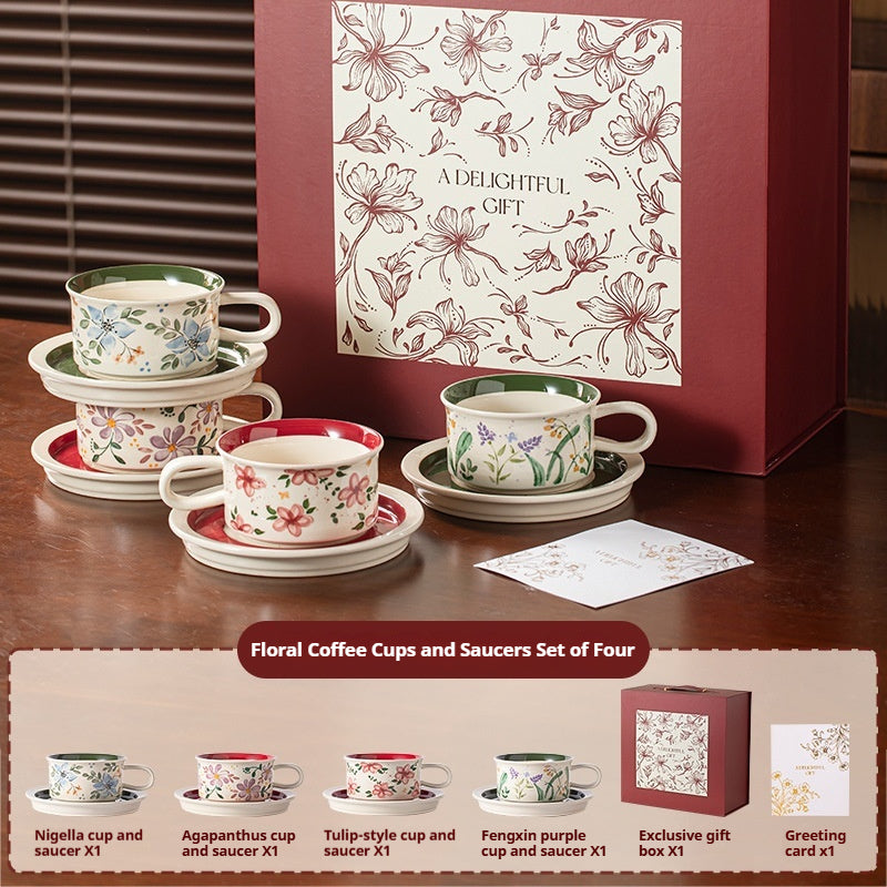 Coffee Cup with Saucer Gift Set for Gifting, Souvenirs, Birthday Gifts, Coffee Set, Housewarming Ceramic Gifts, Afternoon Tea