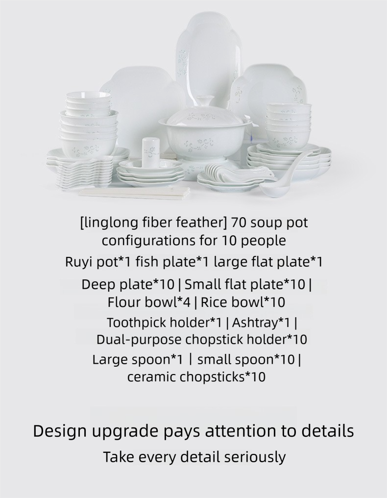 Jingdezhen Linglong Porcelain Tableware Gift Custom New Housewarming Gift Bowl and Plate Set Household Soup Bowl Noodle Bowl