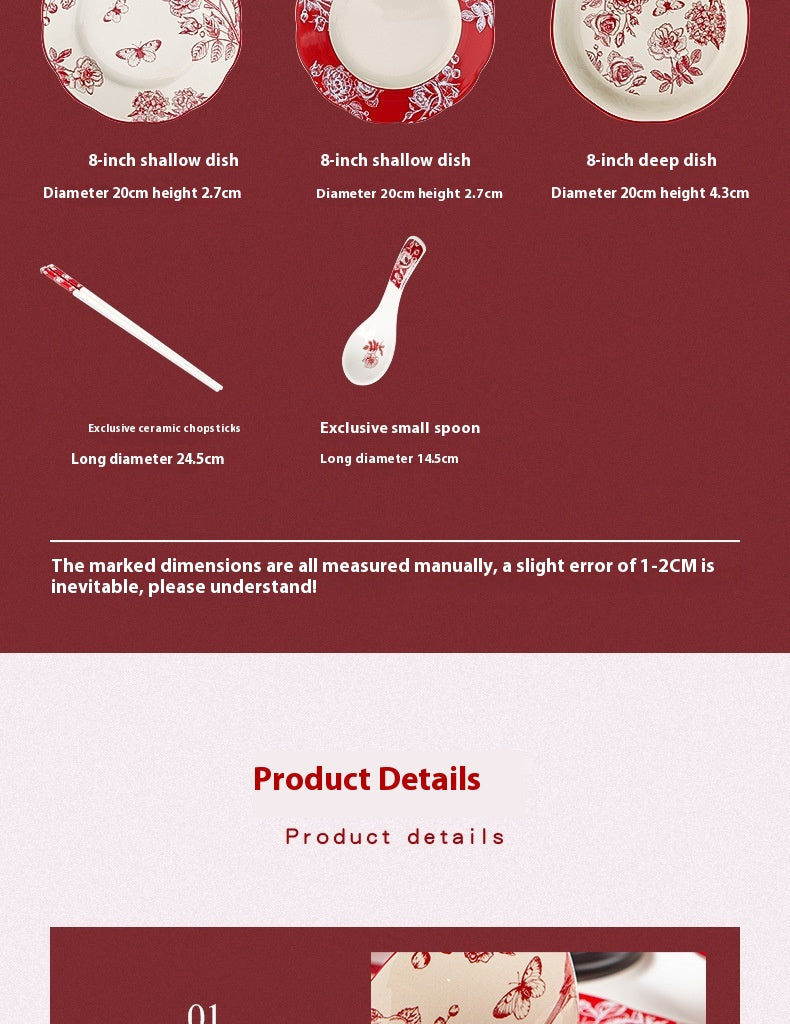 High-end Bowl and Plate Tableware Ceramic Wedding Gift for Bride Red Bowl Plate Chopstick Set Housewarming New Home Wedding Gift Box