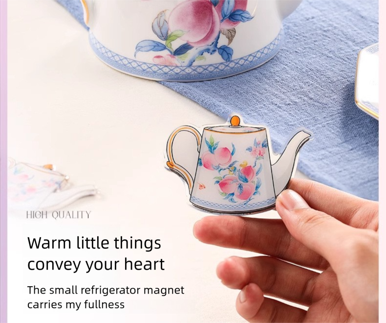 In Stock Jingdezhen Coffee Cup Saucer Refrigerator Magnet National Trend Cultural Creative Refrigerator Magnet Company Daily Gift New Wedding Souvenir