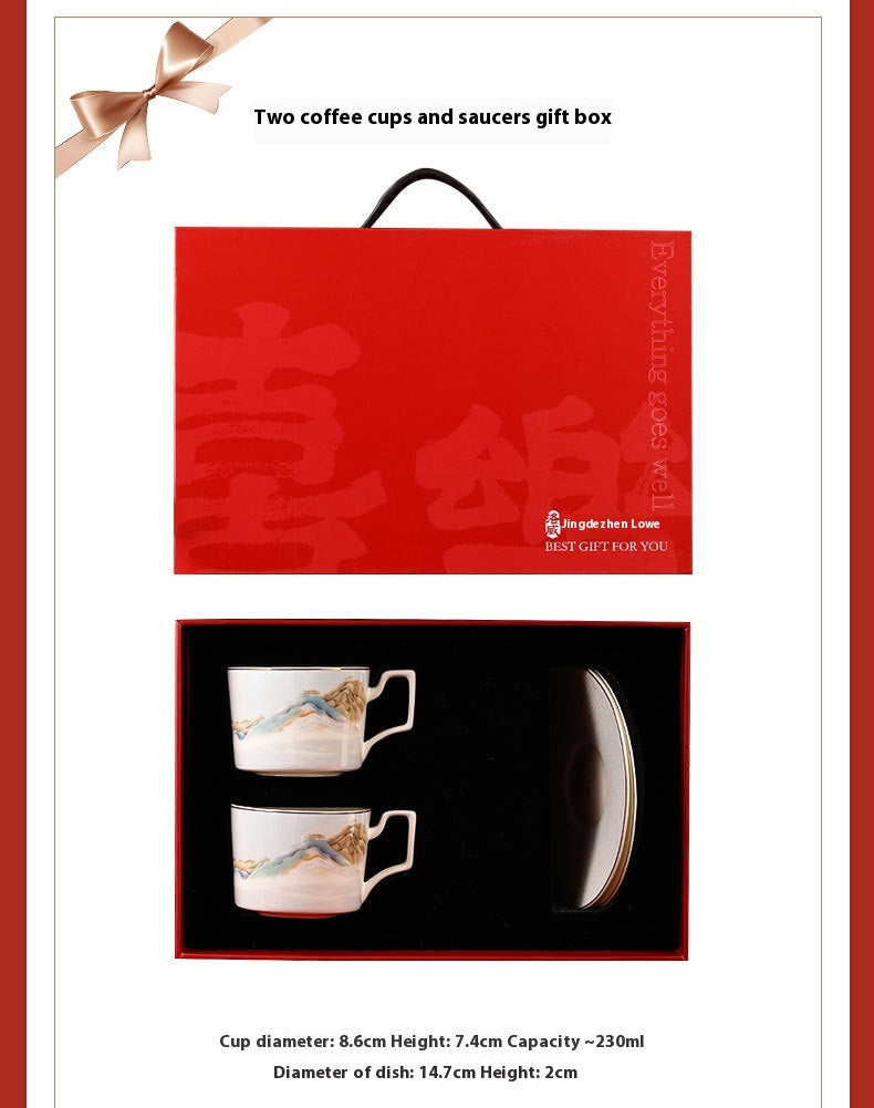 Jingdezhen Ceramic Coffee Cup Set Customized Afternoon Tea Gift High-Value Dragon Boat Festival Gift Wedding Favor