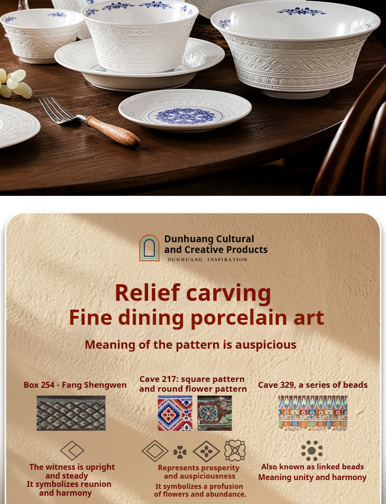 Dunhuang Cultural and Creative Jingdezhen Bone China Tableware Gift Set Custom Underglaze Color Bowl and Plate Set for Home Housewarming Gift