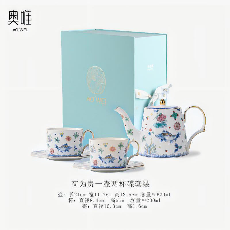 Jingdezhen Ceramic Custom Cup Saucer Teapot Teacup Afternoon Tea Set Housewarming Gift Coffee Cup Set Gift Box