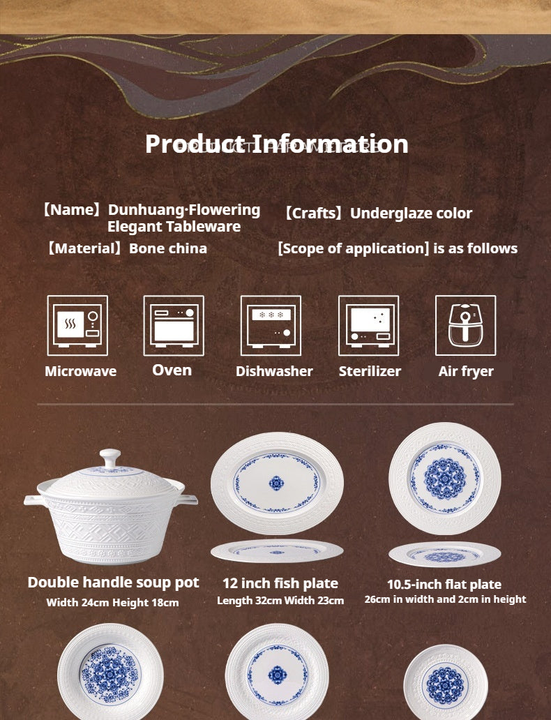 Dunhuang Cultural and Creative Jingdezhen Bone China Tableware Gift Set Custom Underglaze Color Bowl and Plate Set for Home Housewarming Gift
