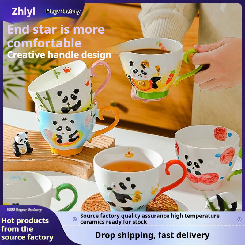 Large-capacity underglaze-painted coffee cup and milk cup