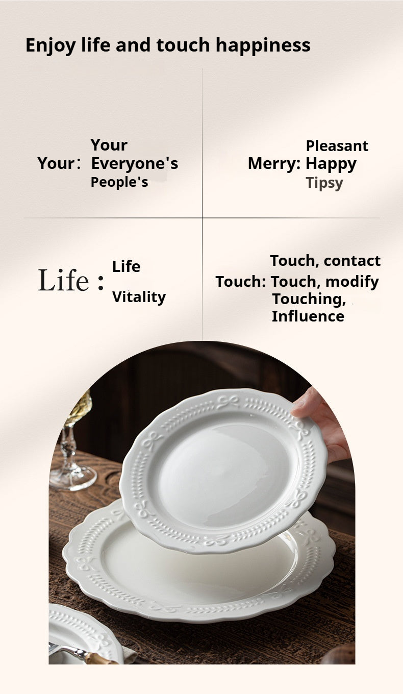 Embossed French Style Dinner Plate High-end Plate Household Dish Plate 2025 New Western Plate Ceramic Tableware Breakfast Plate