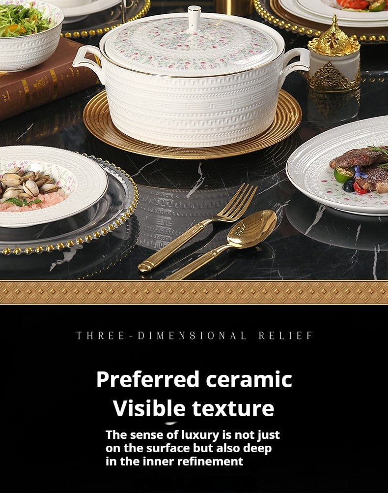Taipei National Palace Museum Cultural and Creative Jingdezhen Ceramic Tableware Gift Set Custom Housewarming New Home Bowl and Plate Set for Home Use