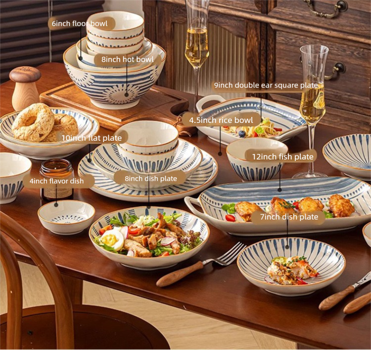 Minimalist Underglaze Ceramic Tableware Bowl and Plate Set Household Especially Beautiful Rice Bowl Deep Soup Plate Wholesale