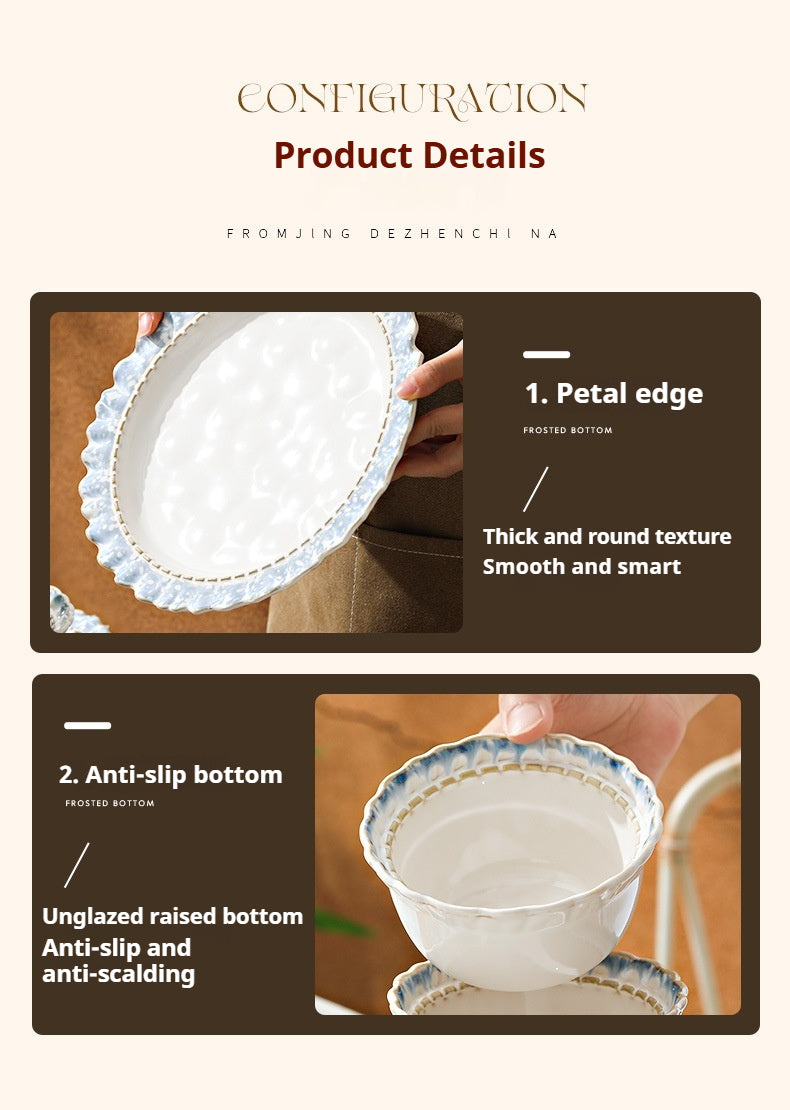 French Retro Ceramic Tableware Gift Set Bowls and Plates Home Luxury High-End Housewarming Bowls Plates Chopsticks Soup Bowls