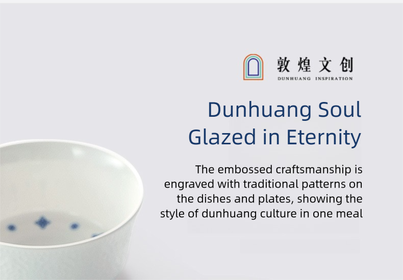 Dunhuang Cultural and Creative Tableware Set Custom Dinner Plate Pure White Relief Bowl Plate Chopsticks High-Value Ceramic Tableware Gift Set