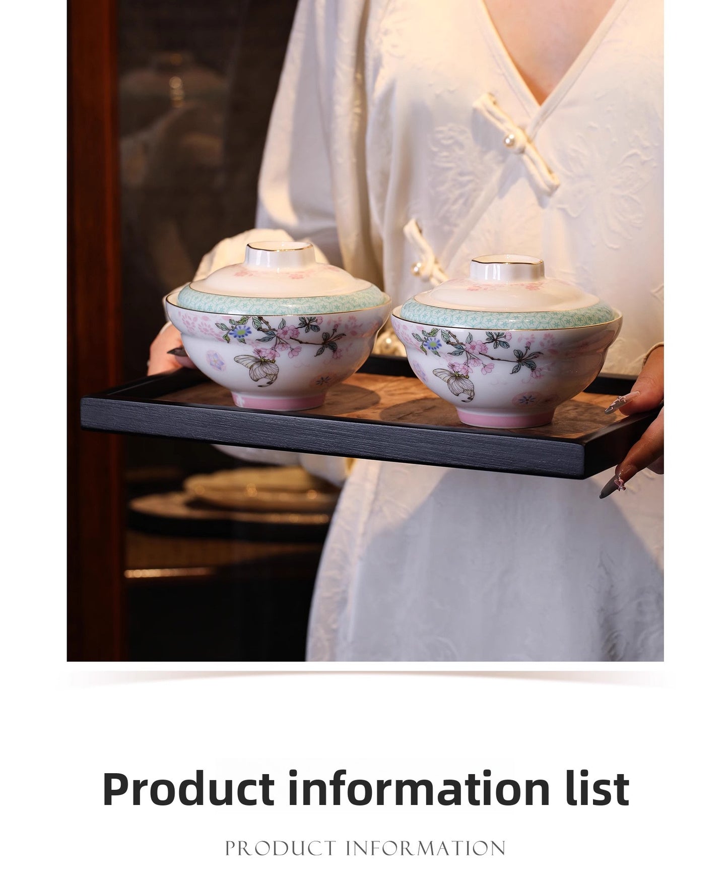 Aowei Afternoon Tea Tableware High White Porcelain Ceramic Covered Bowl Jingdezhen Covered Dim Sum Bowl Household Small Bowl Gift Box Set