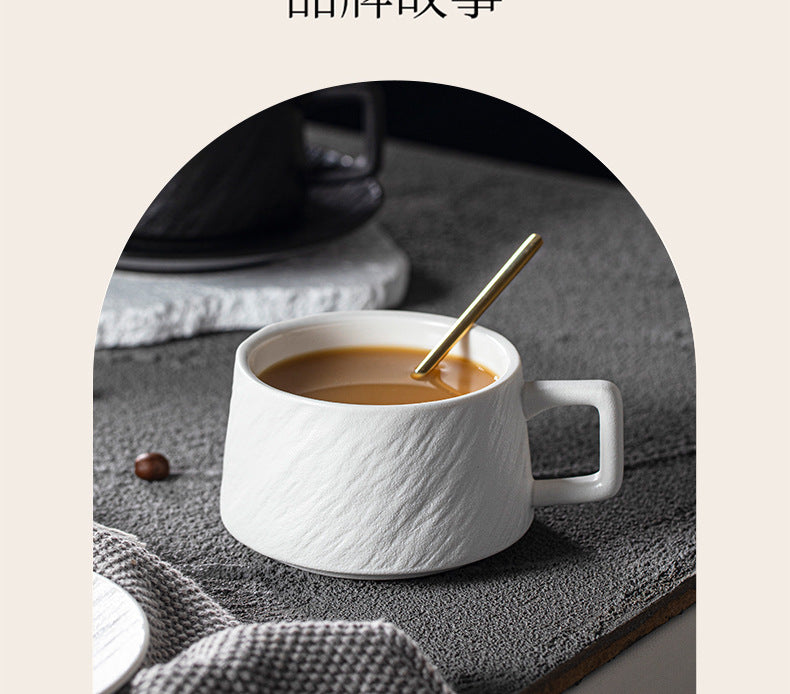 Nordic Black and White Ceramic Cup with Saucer Afternoon Tea Coffee Cup Latte Frosted Retro Stone Pattern Ceramic Cup Simple Tea Cup