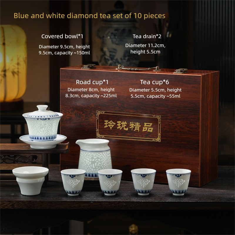 Jingdezhen Blue and White Tea Cup Set for Home Use, New Chinese Style Kung Fu Tea Set, Gongdao Cup, Tea Cup, Lid Bowl, Housewarming Gift
