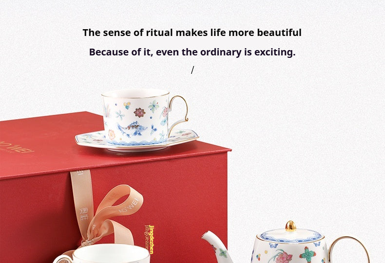 Jingdezhen Ceramic Custom Cup Saucer Teapot Teacup Afternoon Tea Set Housewarming Gift Coffee Cup Set Gift Box