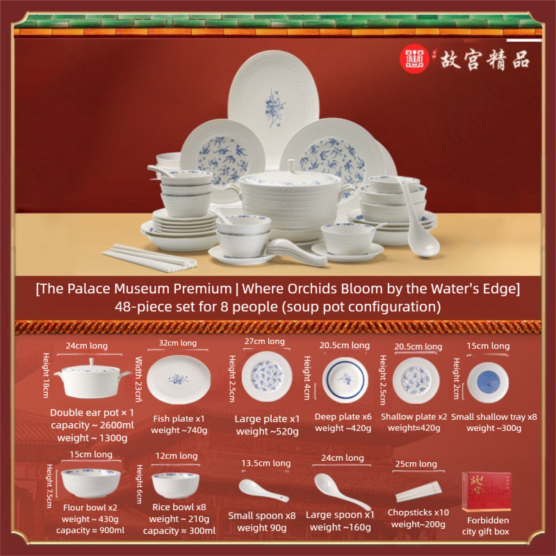 Taipei National Palace Museum Cultural and Creative Collaboration Ceramic Bowl and Plate Set Household Tableware Set Bowl and Plate Jingdezhen Bowl Set Housewarming