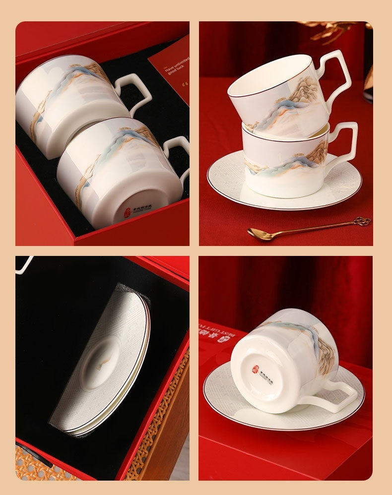 Jingdezhen Ceramic Coffee Cup Set Customized Afternoon Tea Gift High-Value Dragon Boat Festival Gift Wedding Favor