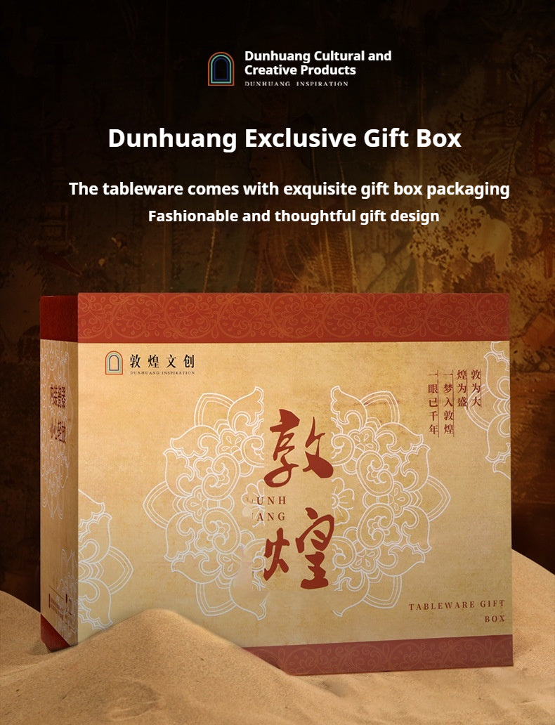 Dunhuang Cultural and Creative Jingdezhen Bone China Tableware Gift Set Custom Underglaze Color Bowl and Plate Set for Home Housewarming Gift