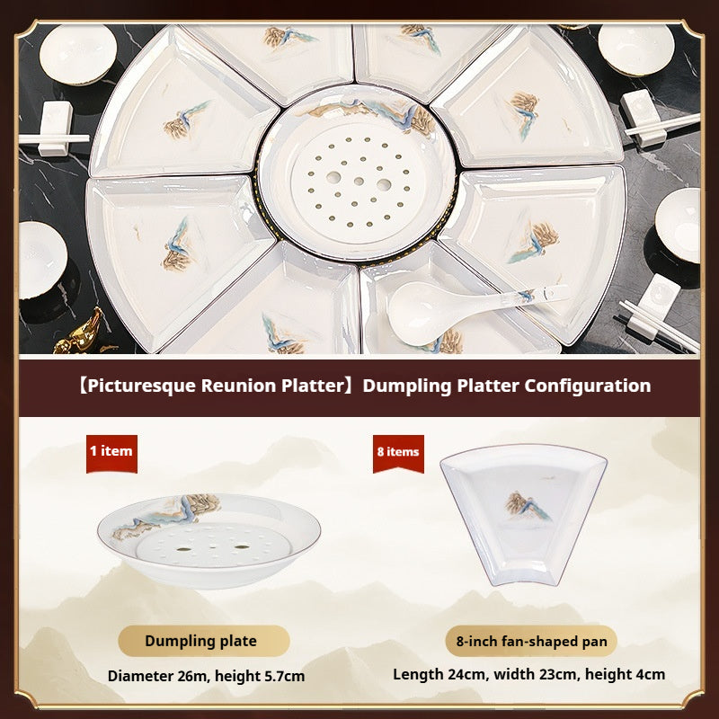 Jingdezhen Ceramic Custom New Year Reunion Platter Set Bowl Household Bowlware Tableware Set New Year's Eve Dinner Bowl Plate