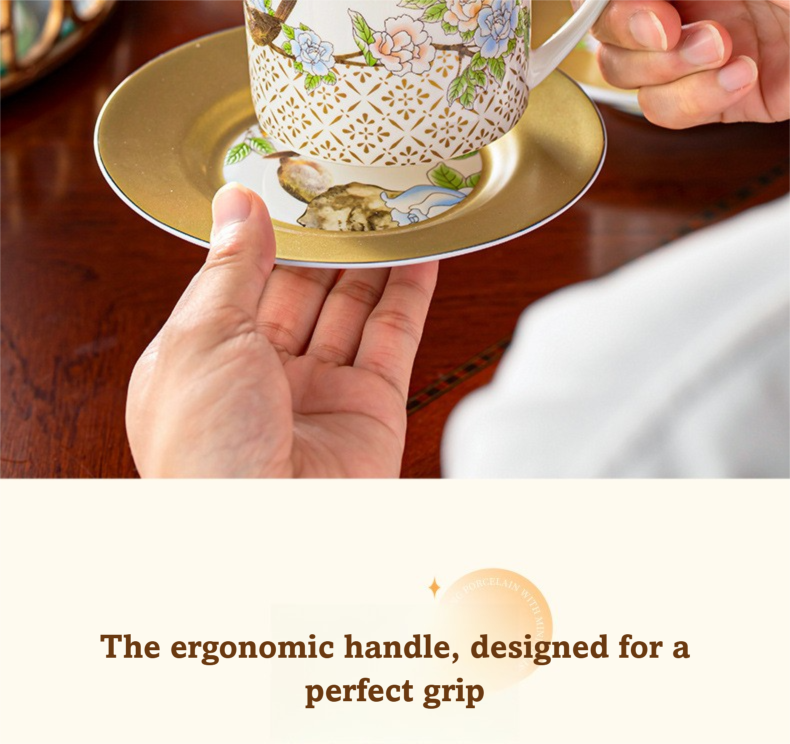 Qinsehe Ming Bone China Light Luxury Ceramic High-end Afternoon Tea Coffee Cup Set with Cup Saucer Wholesale Gift