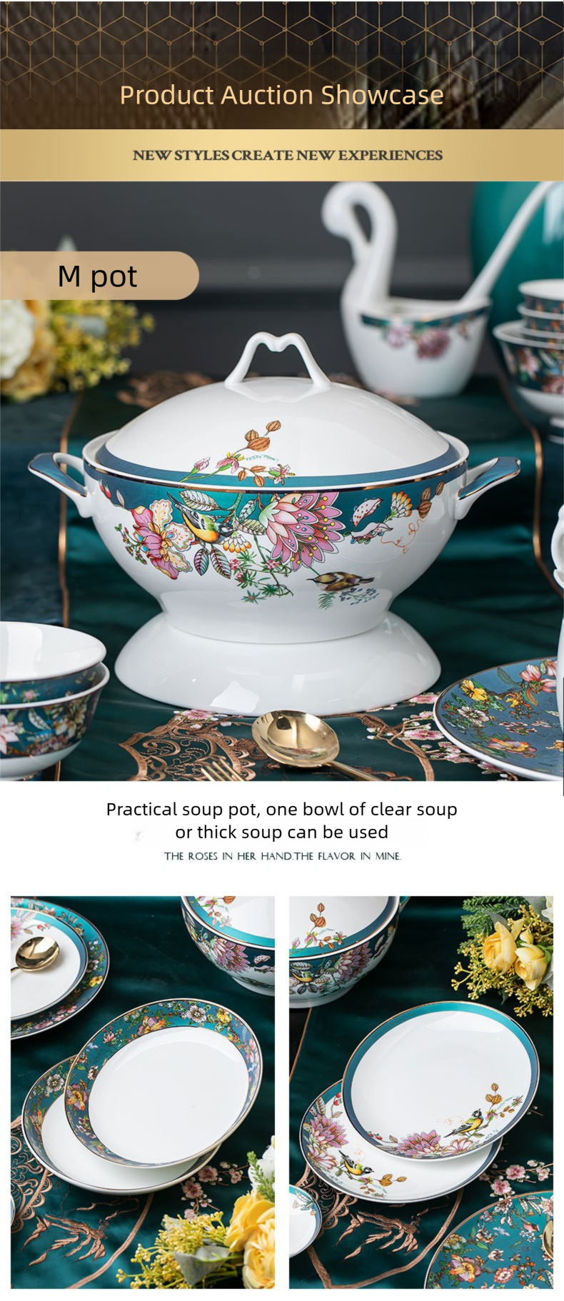 Jingdezhen Bone China Tableware Set Custom Chinese Style Flower and Bird Bowl and Plate Set High Aesthetic Housewarming Gift Set