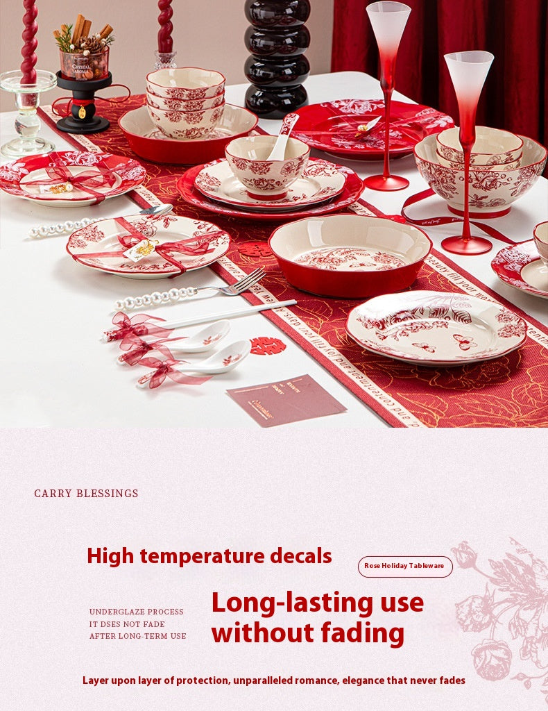 High-end Bowl and Plate Tableware Ceramic Wedding Gift for Bride Red Bowl Plate Chopstick Set Housewarming New Home Wedding Gift Box