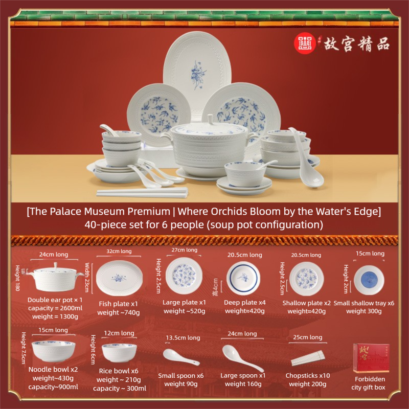 Taipei National Palace Museum Cultural and Creative Collaboration Ceramic Bowl and Plate Set Household Tableware Set Bowl and Plate Jingdezhen Bowl Set Housewarming