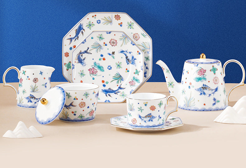 Jingdezhen Ceramic Custom Cup Saucer Teapot Teacup Afternoon Tea Set Housewarming Gift Coffee Cup Set Gift Box