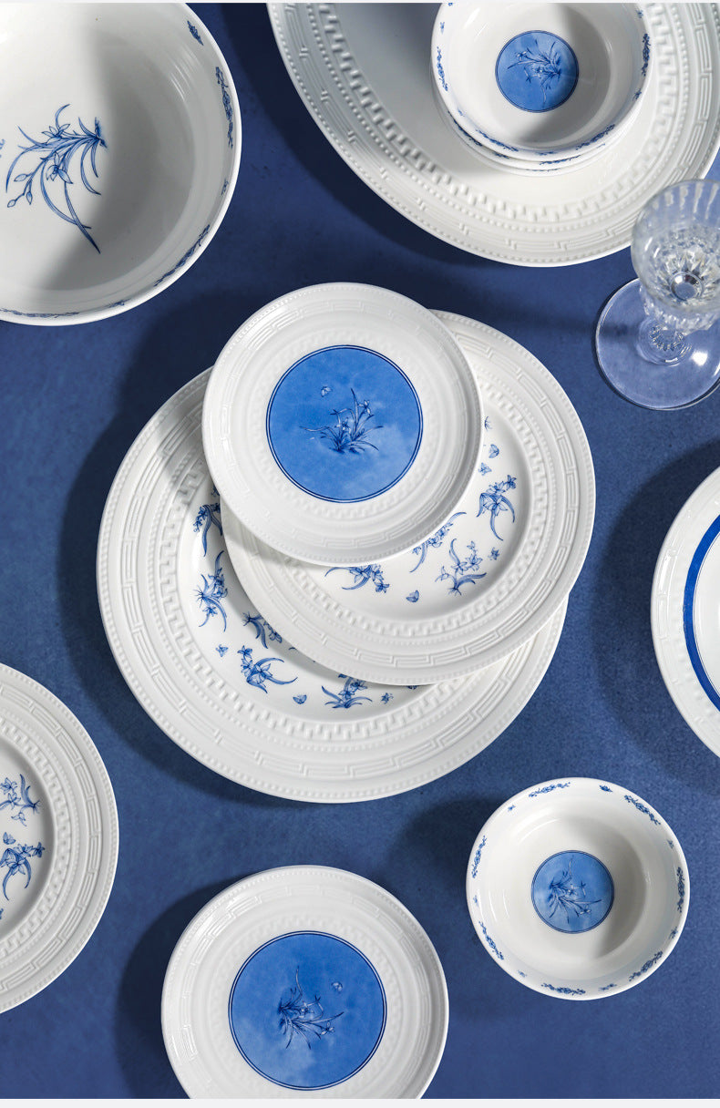 Taipei National Palace Museum Cultural and Creative Collaboration Ceramic Bowl and Plate Set Household Tableware Set Bowl and Plate Jingdezhen Bowl Set Housewarming