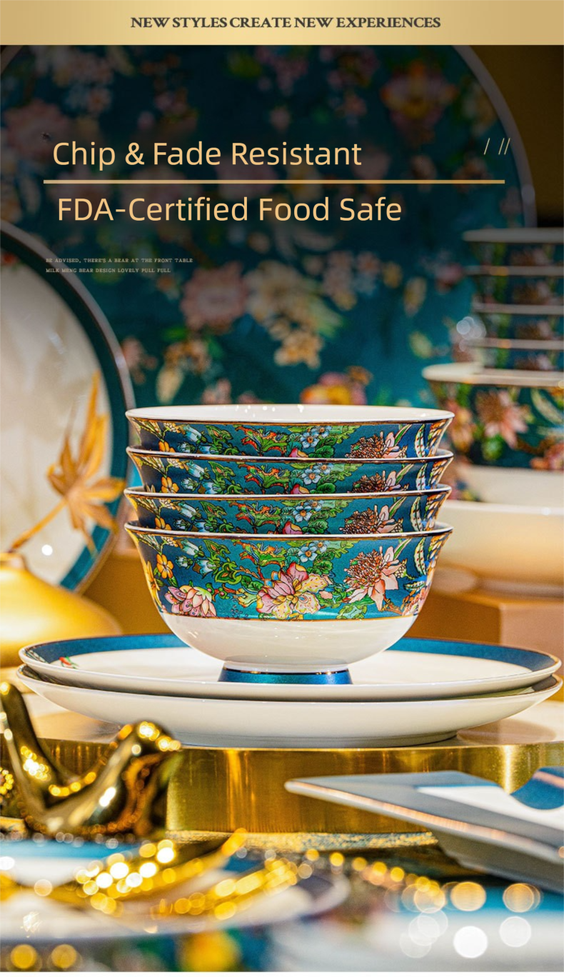 Jingdezhen Bone China Tableware Set Custom Chinese Style Flower and Bird Bowl and Plate Set High Aesthetic Housewarming Gift Set