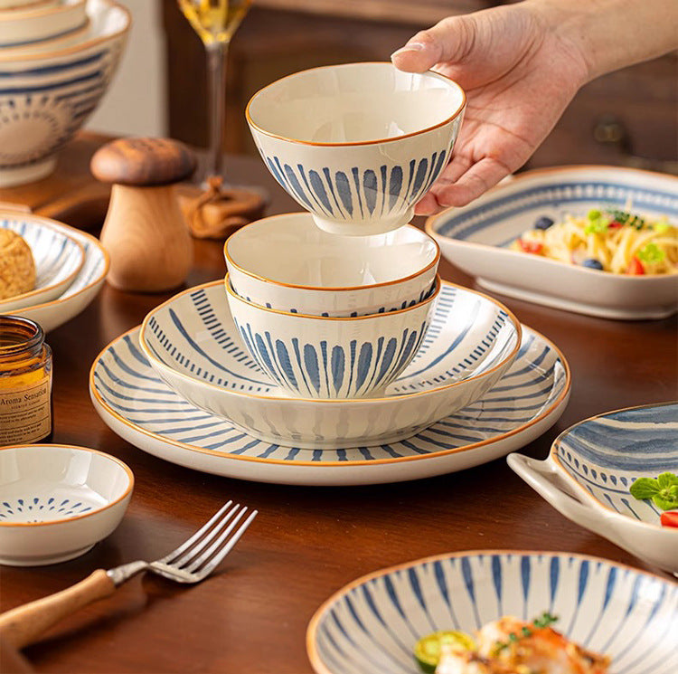 Minimalist Underglaze Ceramic Tableware Bowl and Plate Set Household Especially Beautiful Rice Bowl Deep Soup Plate Wholesale