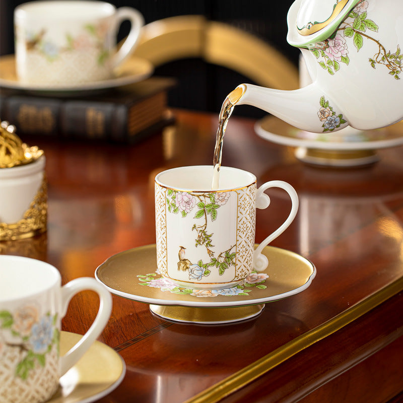 Qinsehe Ming Bone China Light Luxury Ceramic High-end Afternoon Tea Coffee Cup Set with Cup Saucer Wholesale Gift