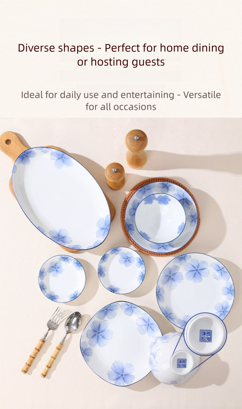 Jingdezhen Underglaze Ceramic Bowl and Plate Set 2025 New Household Tableware Bowl Dish Rice Bowl Vegetable Plate Soup Bowl
