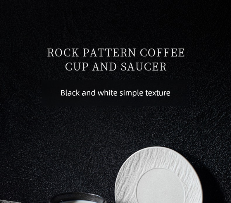 Nordic Black and White Ceramic Cup with Saucer Afternoon Tea Coffee Cup Latte Frosted Retro Stone Pattern Ceramic Cup Simple Tea Cup
