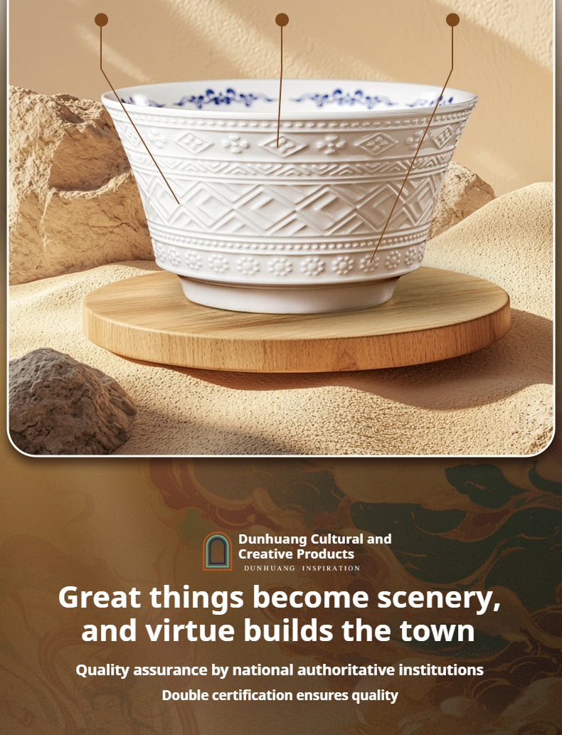 Dunhuang Cultural and Creative Jingdezhen Bone China Tableware Gift Set Custom Underglaze Color Bowl and Plate Set for Home Housewarming Gift