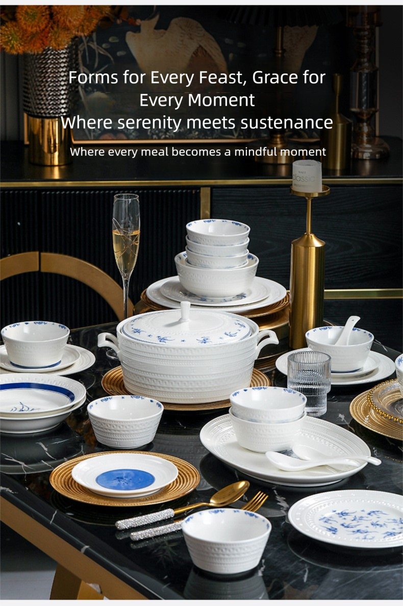 Taipei National Palace Museum Cultural and Creative Collaboration Ceramic Bowl and Plate Set Household Tableware Set Bowl and Plate Jingdezhen Bowl Set Housewarming